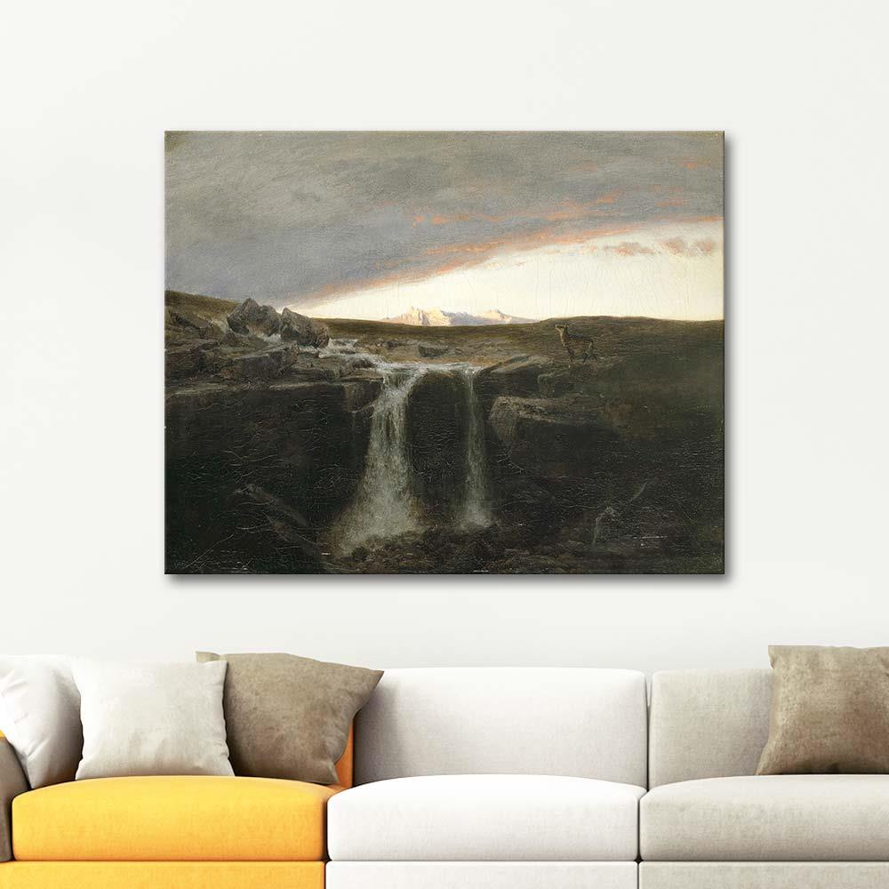 Arnold Böcklin Dağ ve Şelale Manzarası Kanvas Tablo