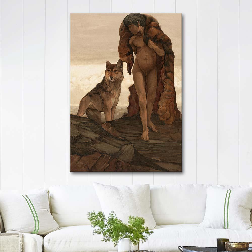 Charles Maurice Detmold Mowgli ve Yalnız Kurt Kanvas Tablo