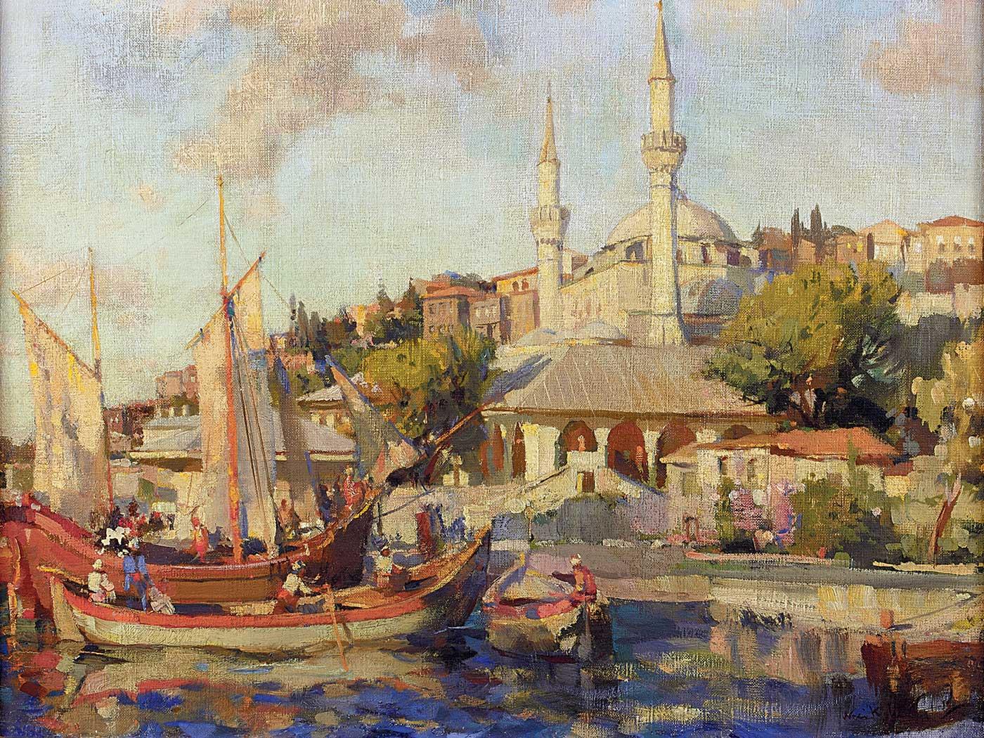 Naci Kalmukoğlu Boğazda Tekneler Kanvas Tablo