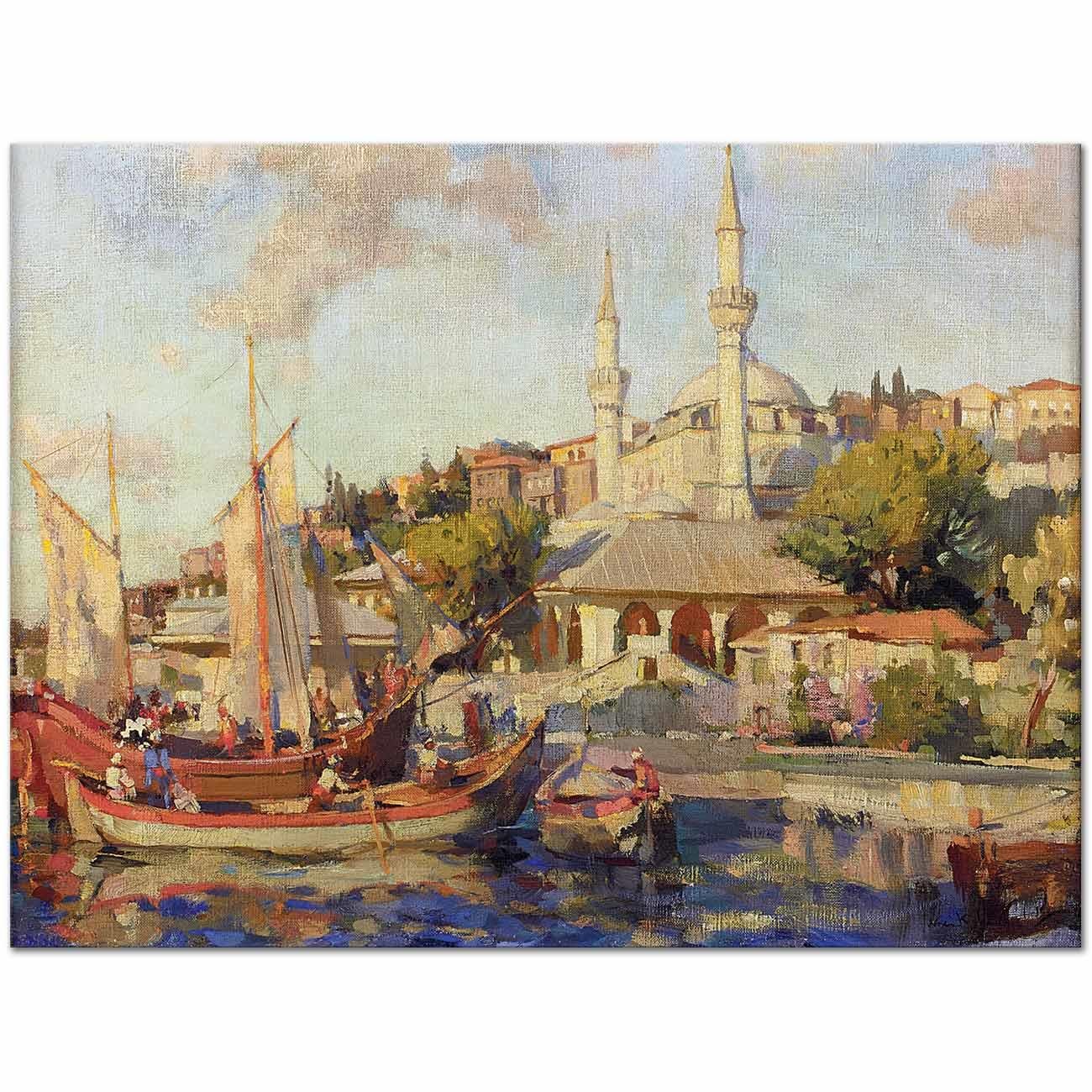 Naci Kalmukoğlu Boğazda Tekneler Kanvas Tablo