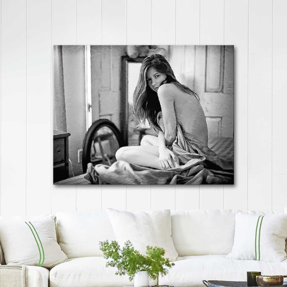 Naked in Bed in Front of the Mirror as Art Print