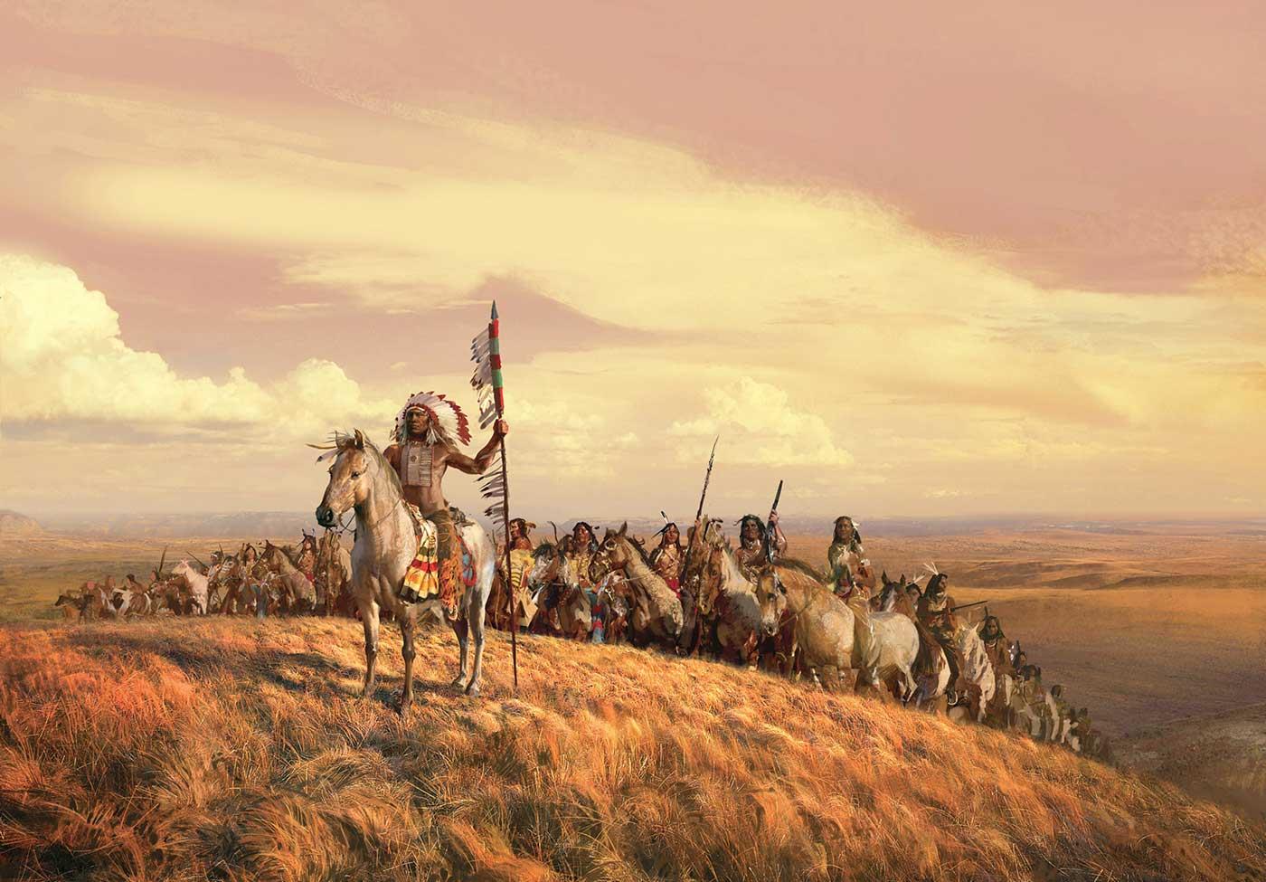 Atları Üstünde Amerikan Yerlileri Kanvas Tablo