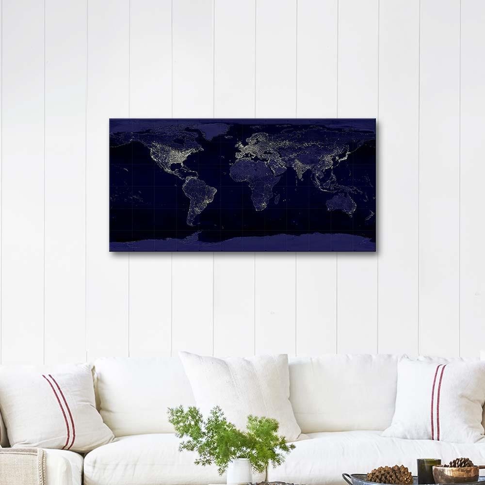 Gece Işıkları ile Dünyamız Kanvas Tablo