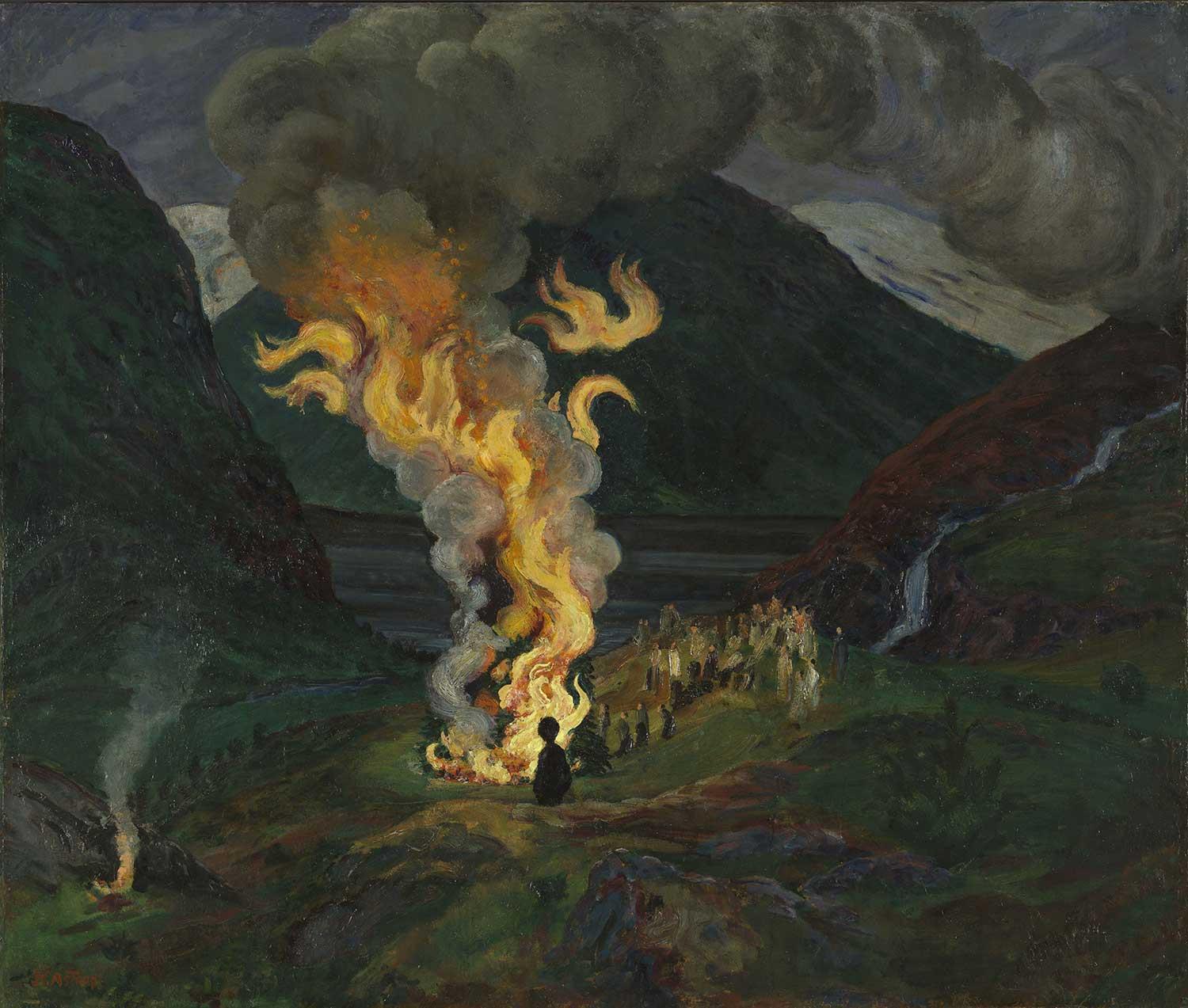 Nikolai Astrup Yaz Gecesinde Şenlik Ateşi Kanvas Tablo
