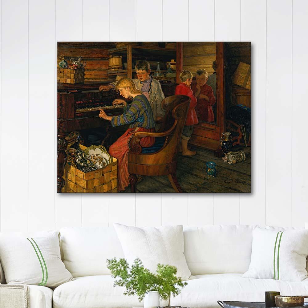 Nikolay Bogdanov-Belsky Children By The Piano Art Print