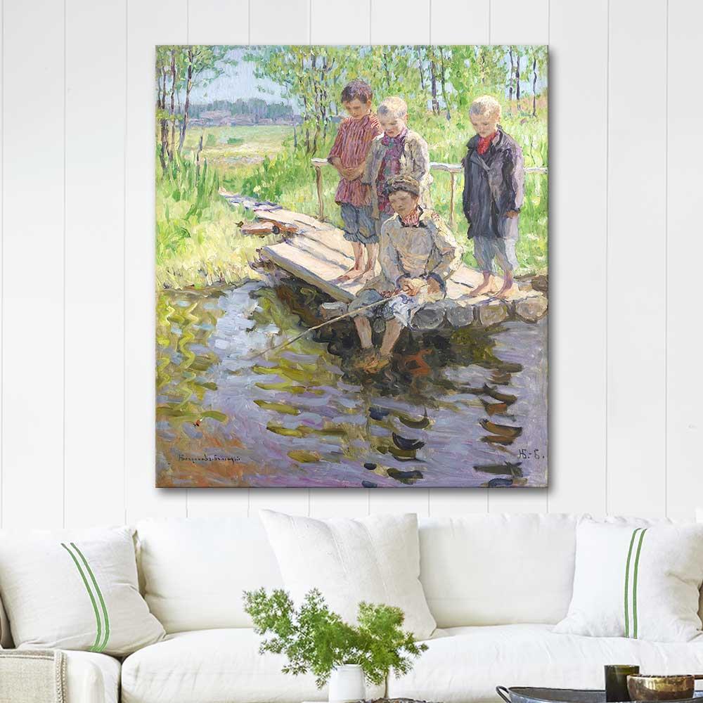 Nikolay Bogdanov-Belsky Little Boys Eager For A Catch Art Print