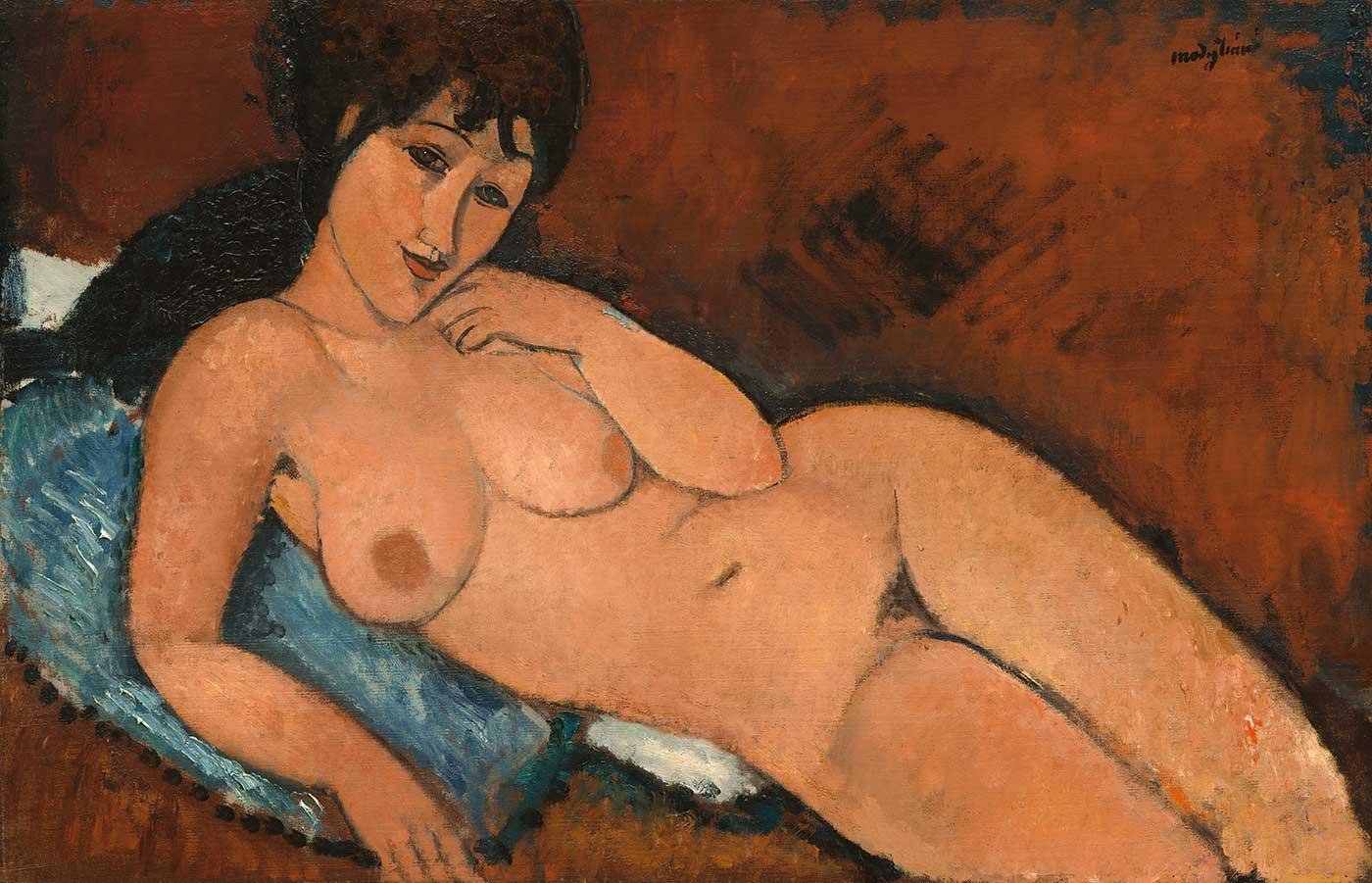 Nude on Blue Cushion by Amedeo Modigliani as Art Print