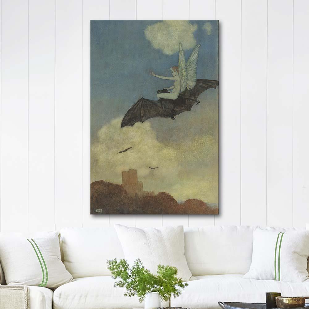 Edmund Dulac Yarasa Sırtında Uçarım Kanvas Tablo