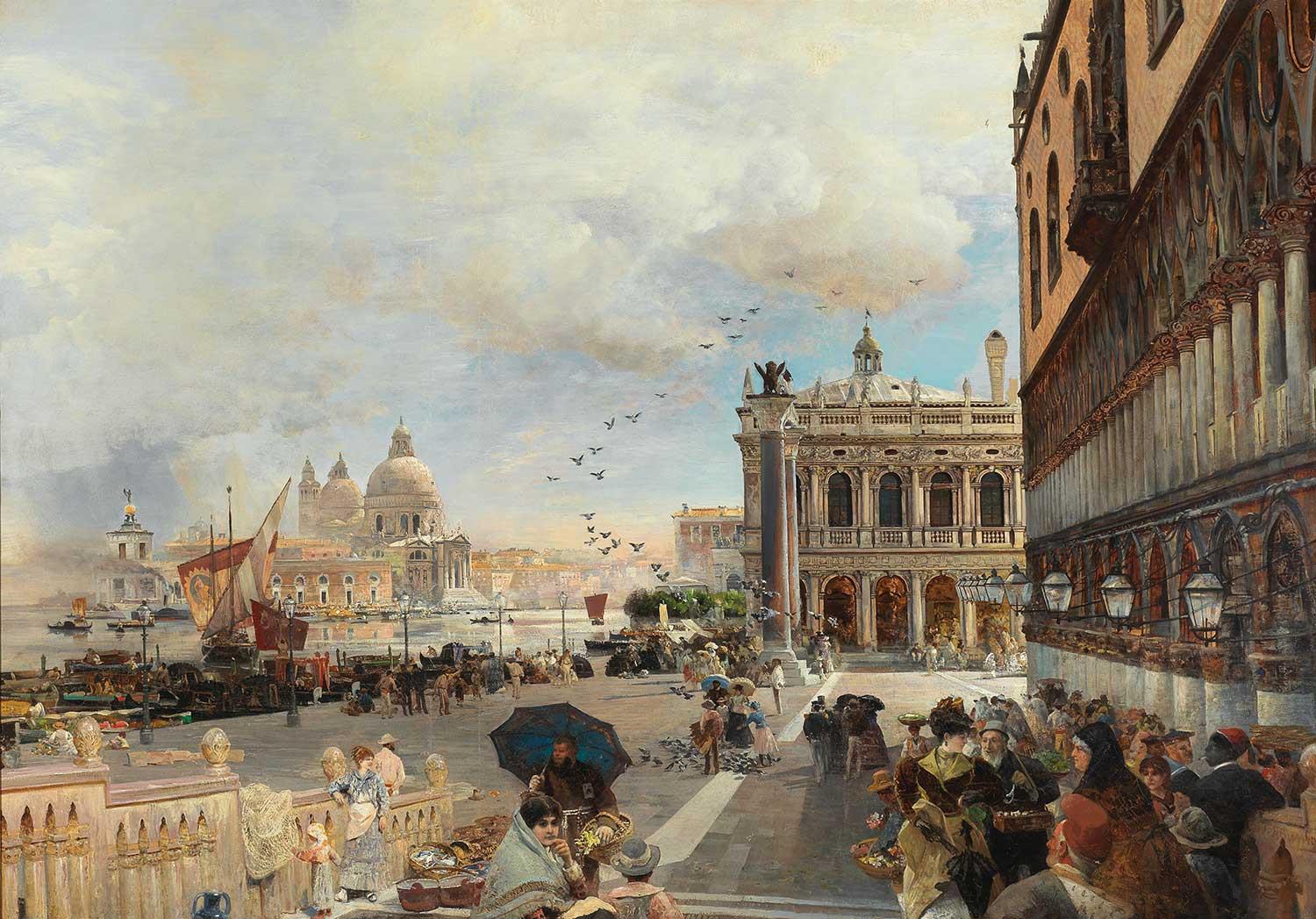 Oswald Achenbach Piazzetta Meydanı Venedik Kanvas Tablo