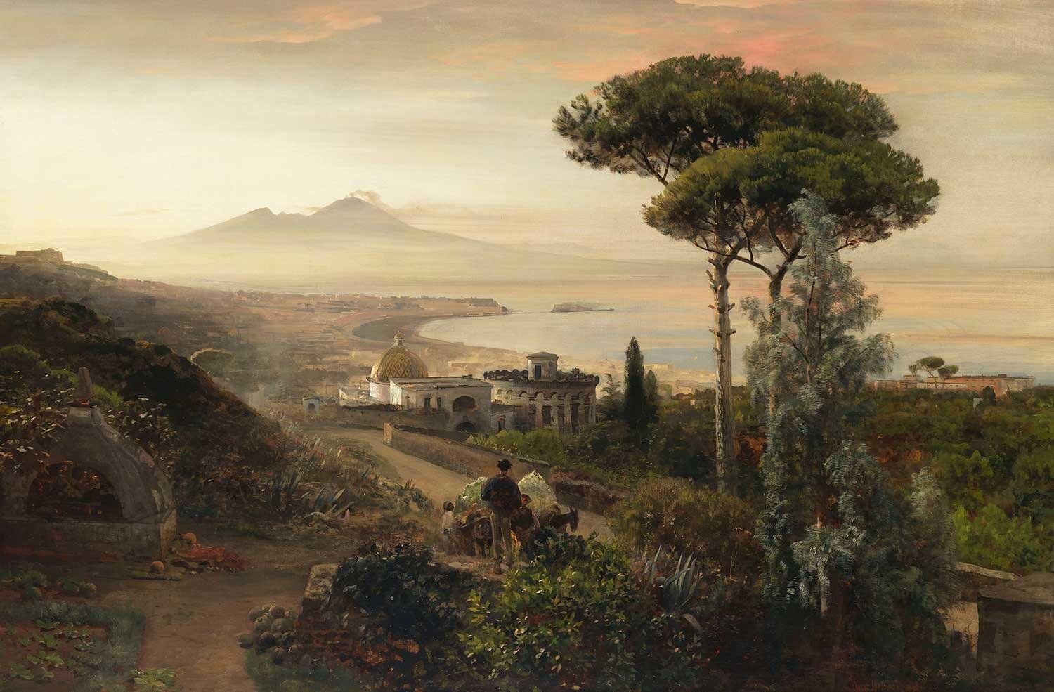 Oswald Achenbach Vezüv'e Bakış Kanvas Tablo