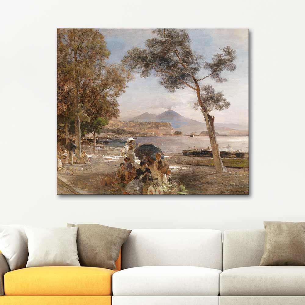 Oswald Achenbach Evening at the Gulf of Naples Art Print
