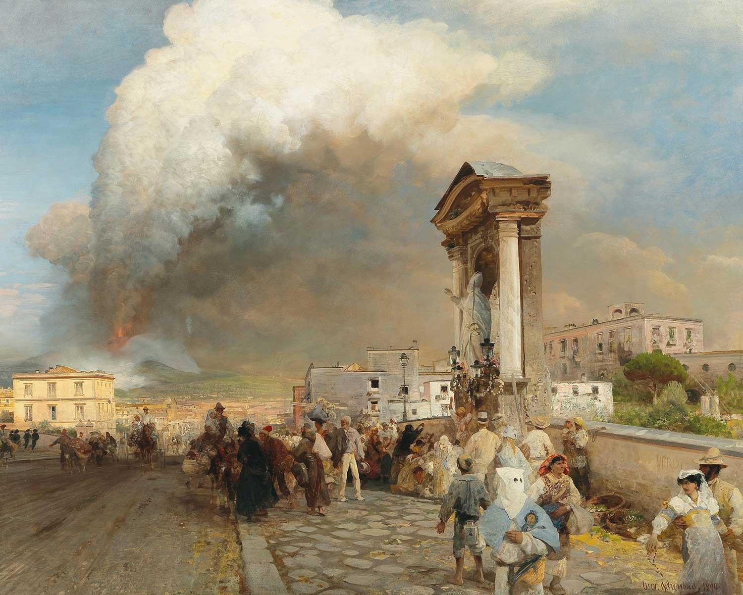 Oswald Achenbach Vezüv Lav Püskürürken Kanvas Tablo