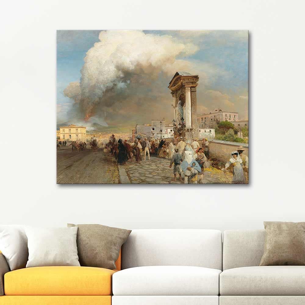 Oswald Achenbach Vezüv Lav Püskürürken Kanvas Tablo