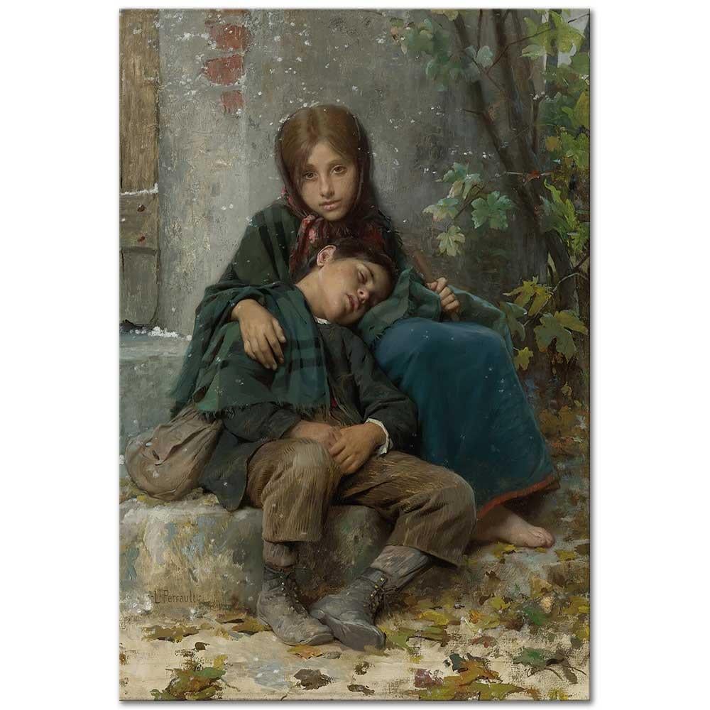 Léon Bazille Perrault Soğukta Dışarda Kanvas Tablo