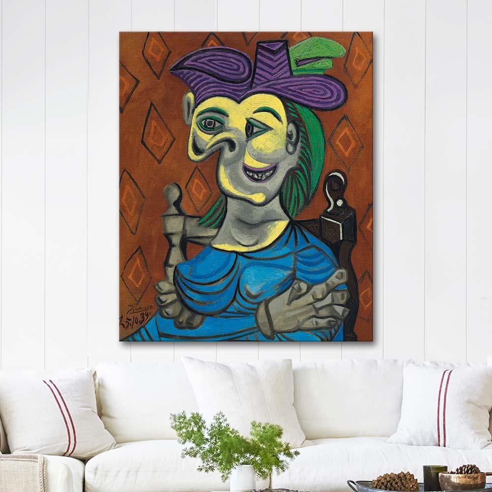 Pablo Picasso Mavi Elbiseli Oturan Kadın Kanvas Tablo