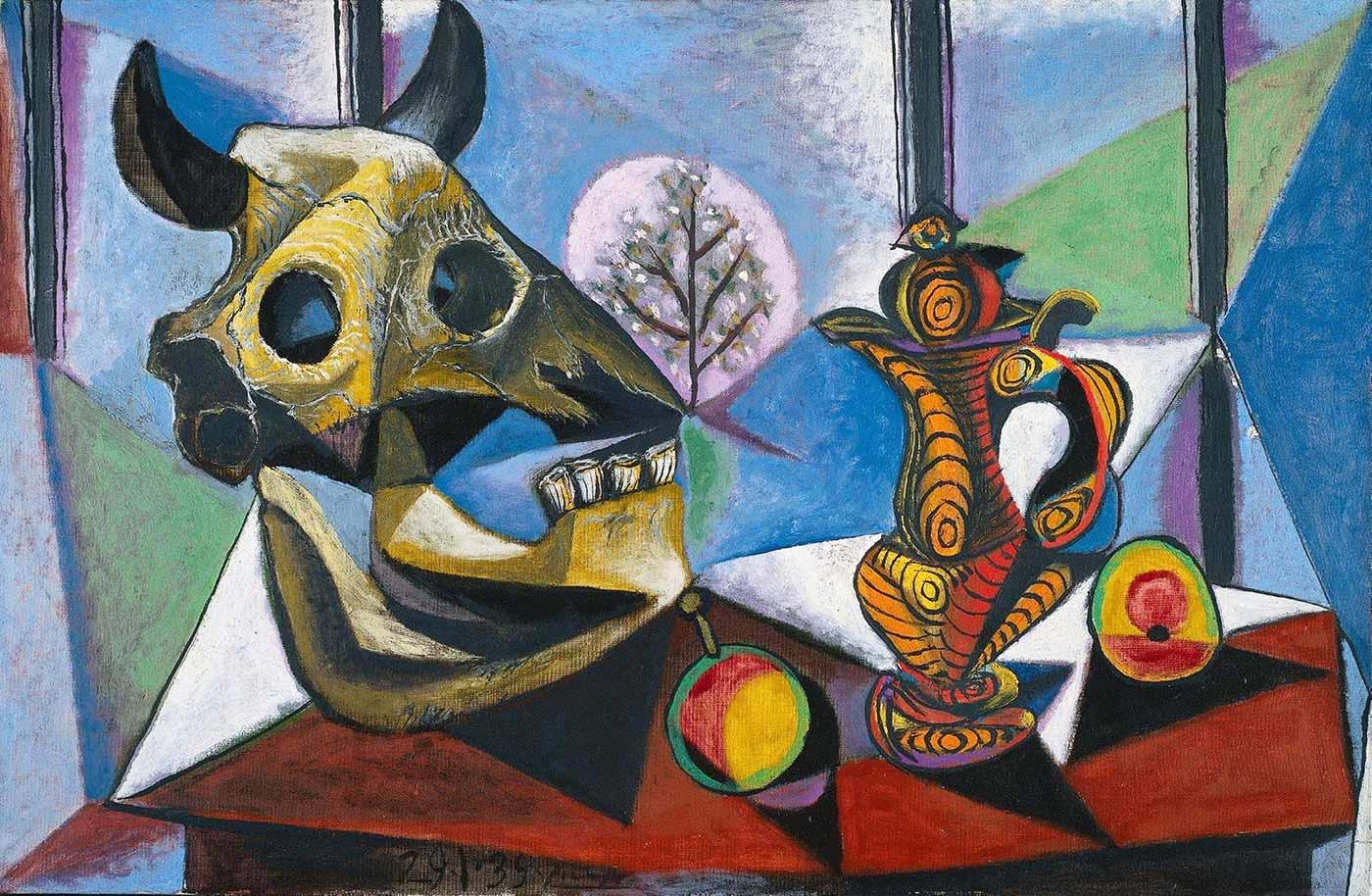 Still Life with Skull of a Bull Fruit and Pitcher by Pablo Picasso