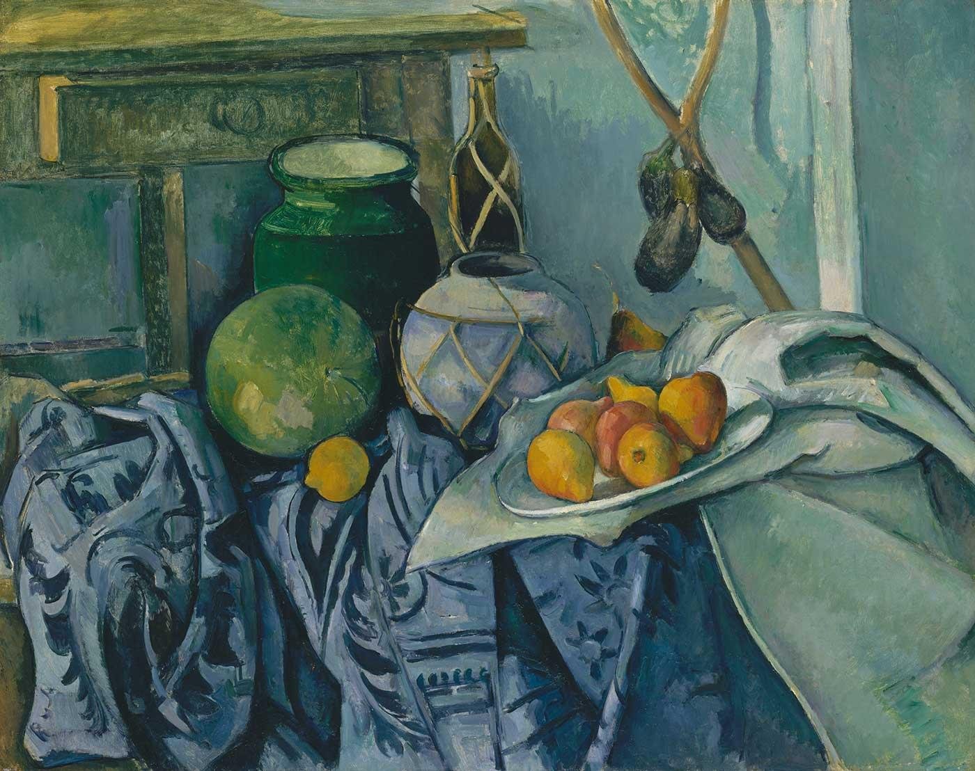Paul Cezanne Kavanoz ve Patlıcanlar ile Natürmort Kanvas Tablo