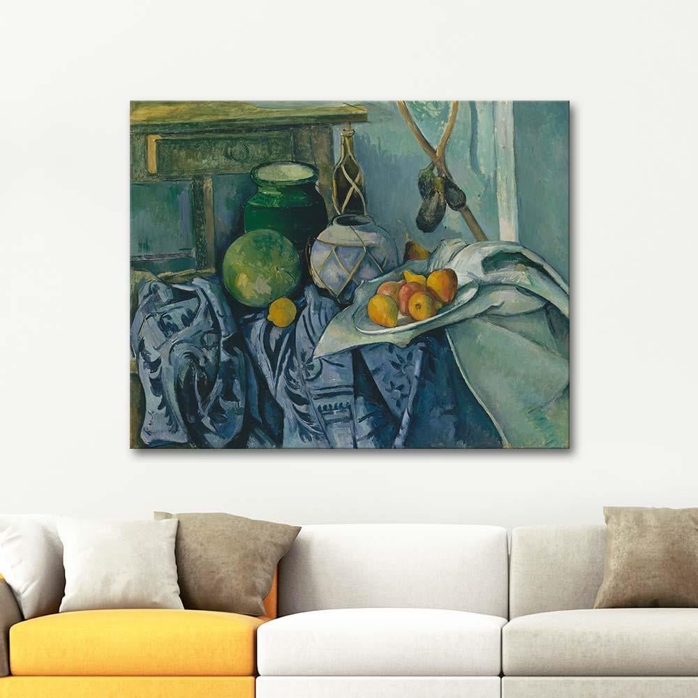 Paul Cezanne Kavanoz ve Patlıcanlar ile Natürmort Kanvas Tablo