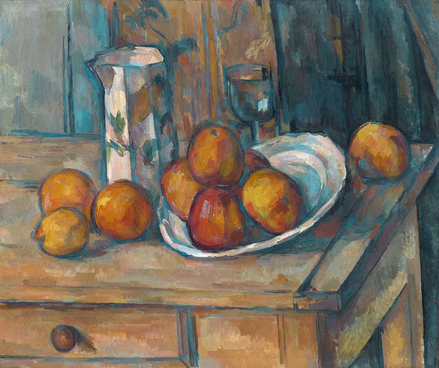Paul Cezanne Süt Kabı ve Meyveler ile Natürmort Kanvas Tablo