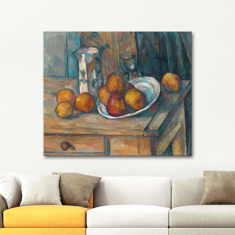 Paul Cezanne Süt Kabı ve Meyveler ile Natürmort Kanvas Tablo