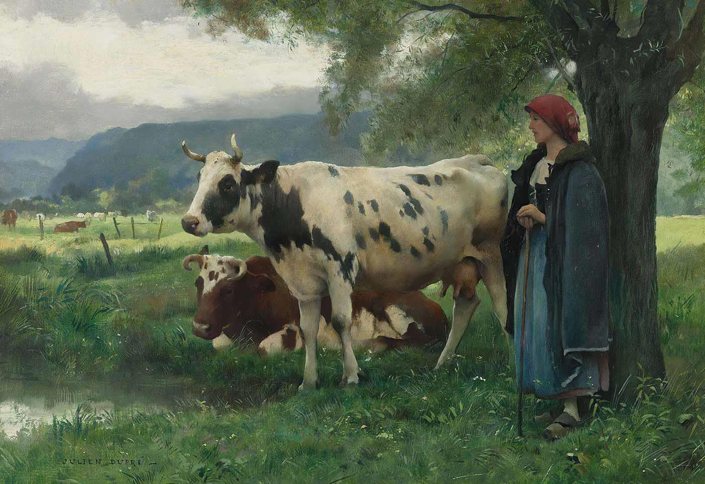 Peasant Woman with Cows by Julien Dupre