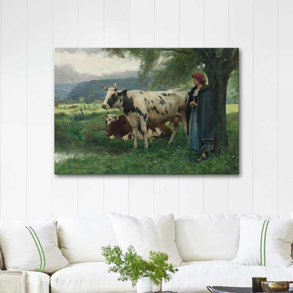 Peasant Woman with Cows by Julien Dupre as Art Print