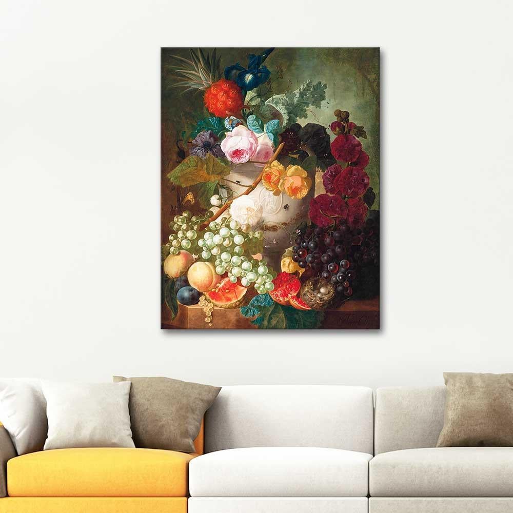 Peonies Roses an Iris and Other Flowers by Jan van Os as Art Print