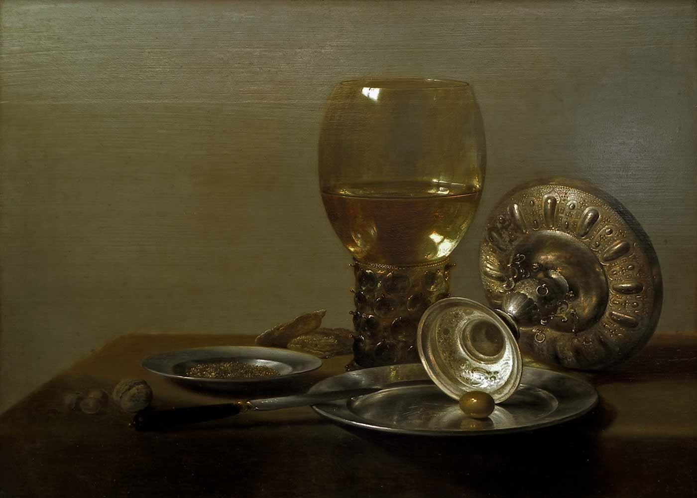 Pieter Claesz Şarap Kadehi ve Gümüş Kase ile Natürmort Kanvas Tablo