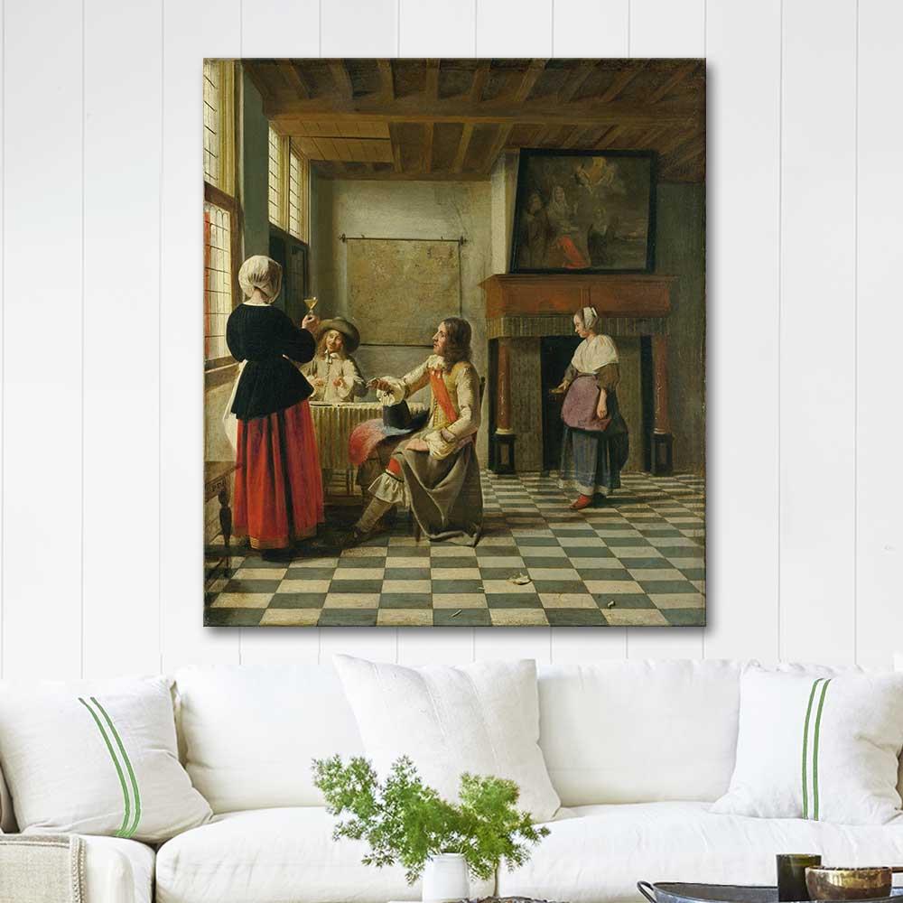 Pieter de Hooch A Woman Drinking with Two Men Art Print