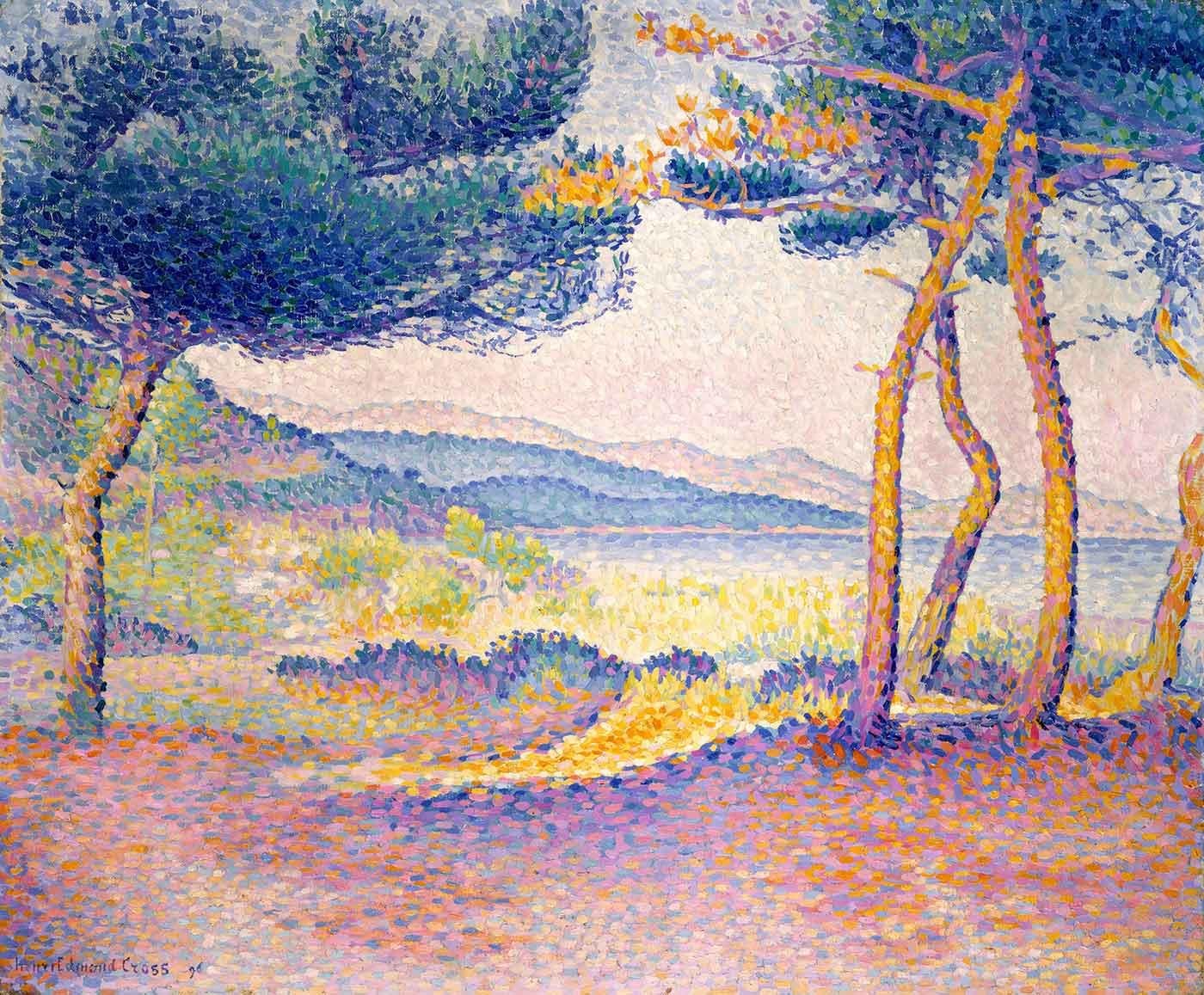 Henri Edmond Cross Kıyıda Çam Ağaçları Kanvas Tablo