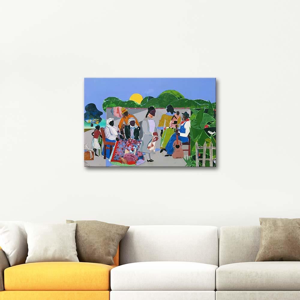 Romare Bearden Kapitone Yorgan Dikimi Sahnesi için Etüd Kanvas Tablo