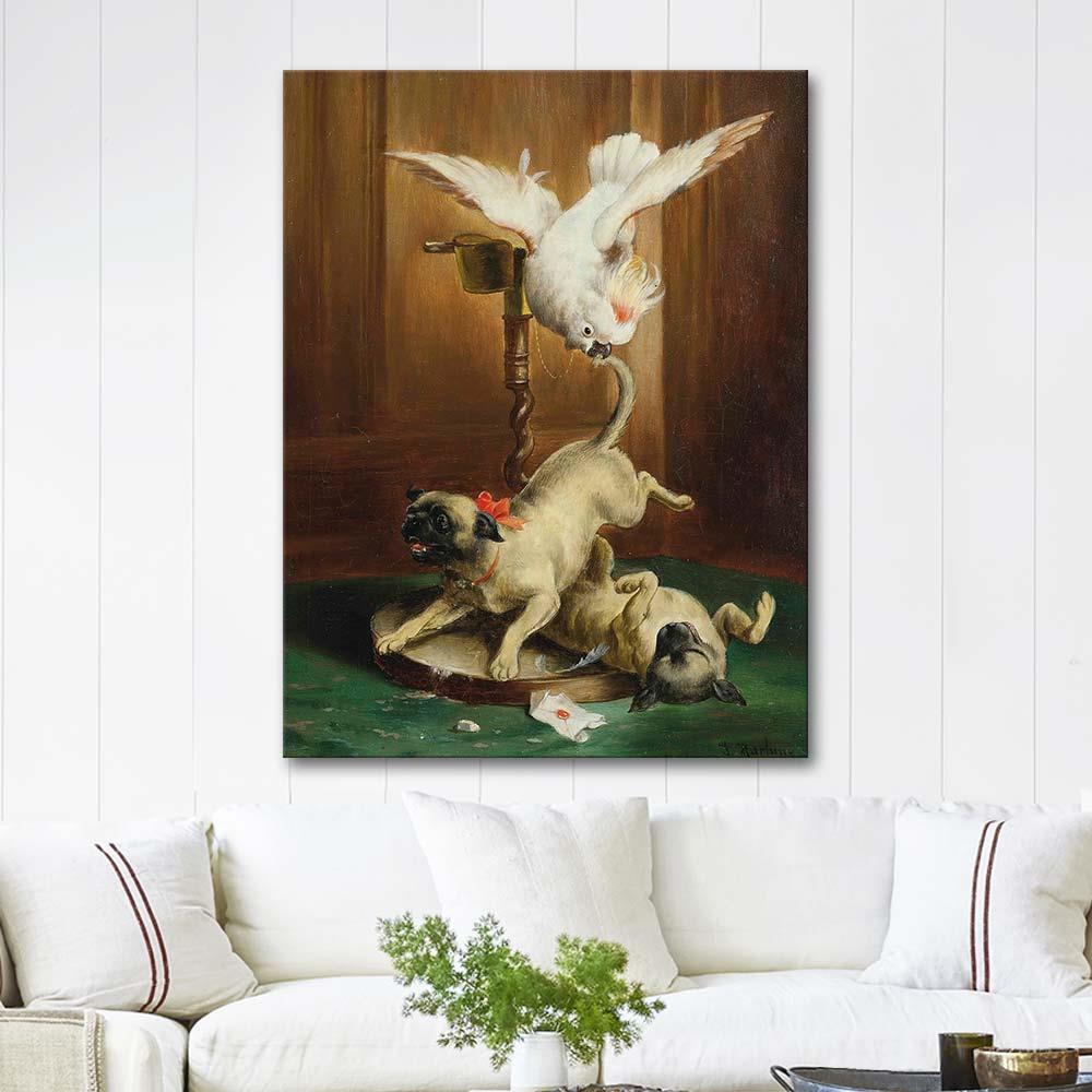 Carl Reichert Pug Kargaşası Kanvas Tablo