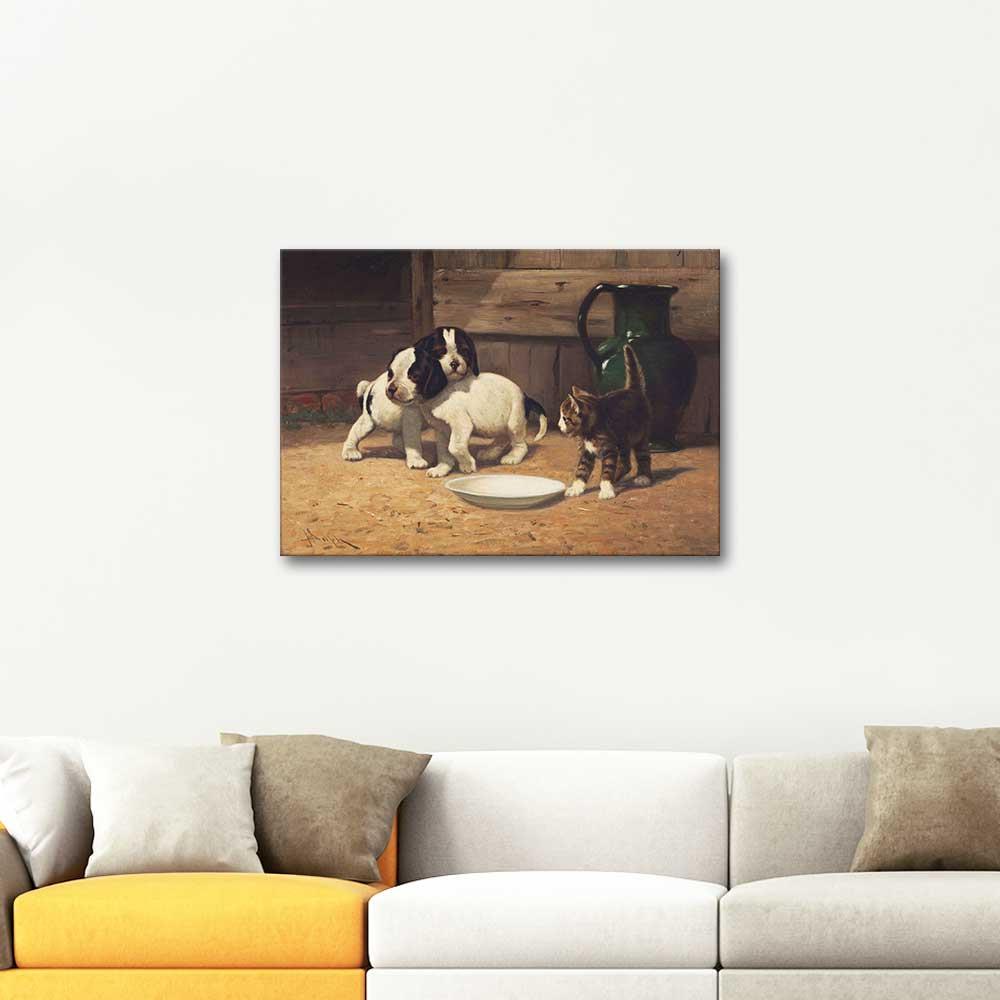 Puppies and Kitten by John Henry Dolph as Art Print