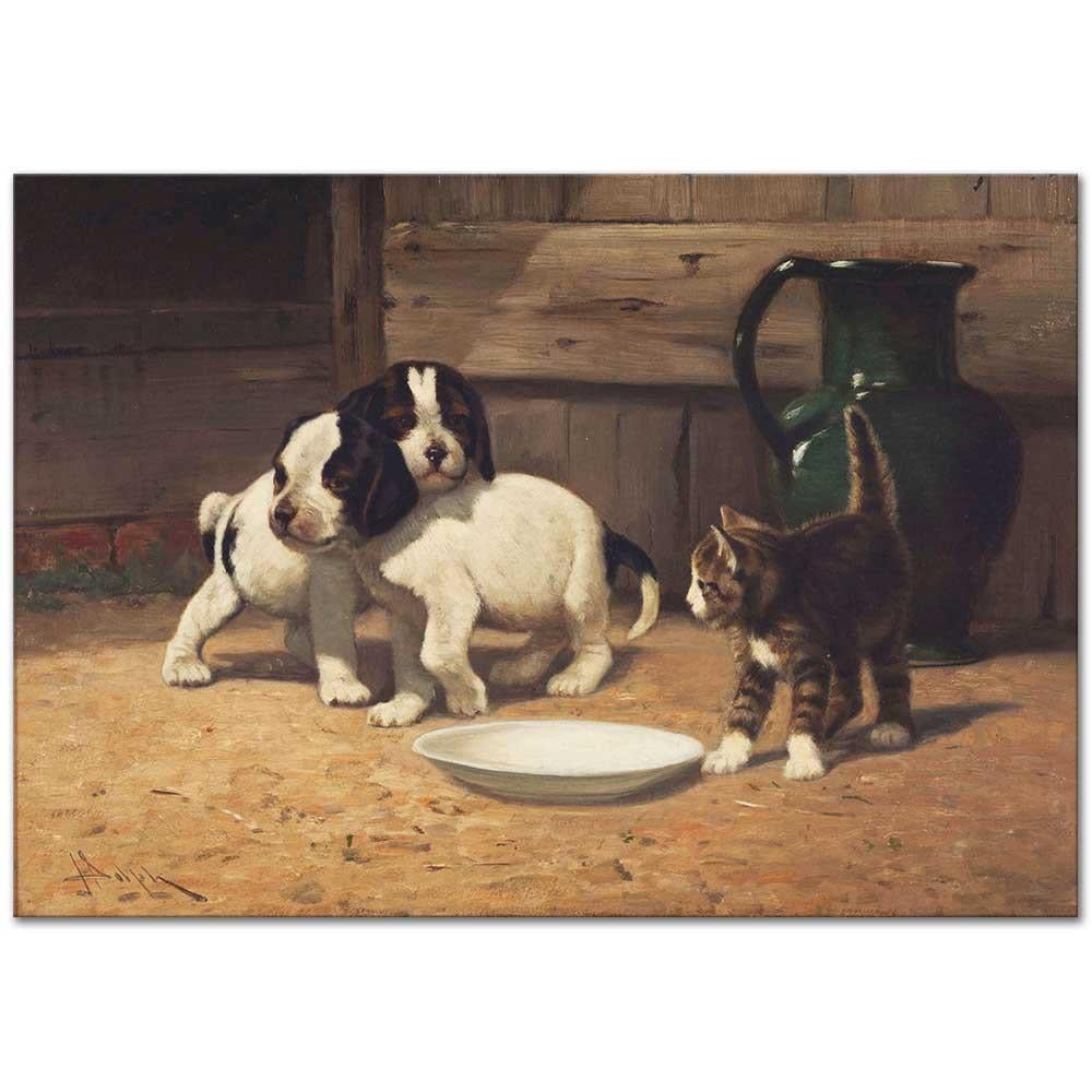 Puppies and Kitten by John Henry Dolph as Art Print