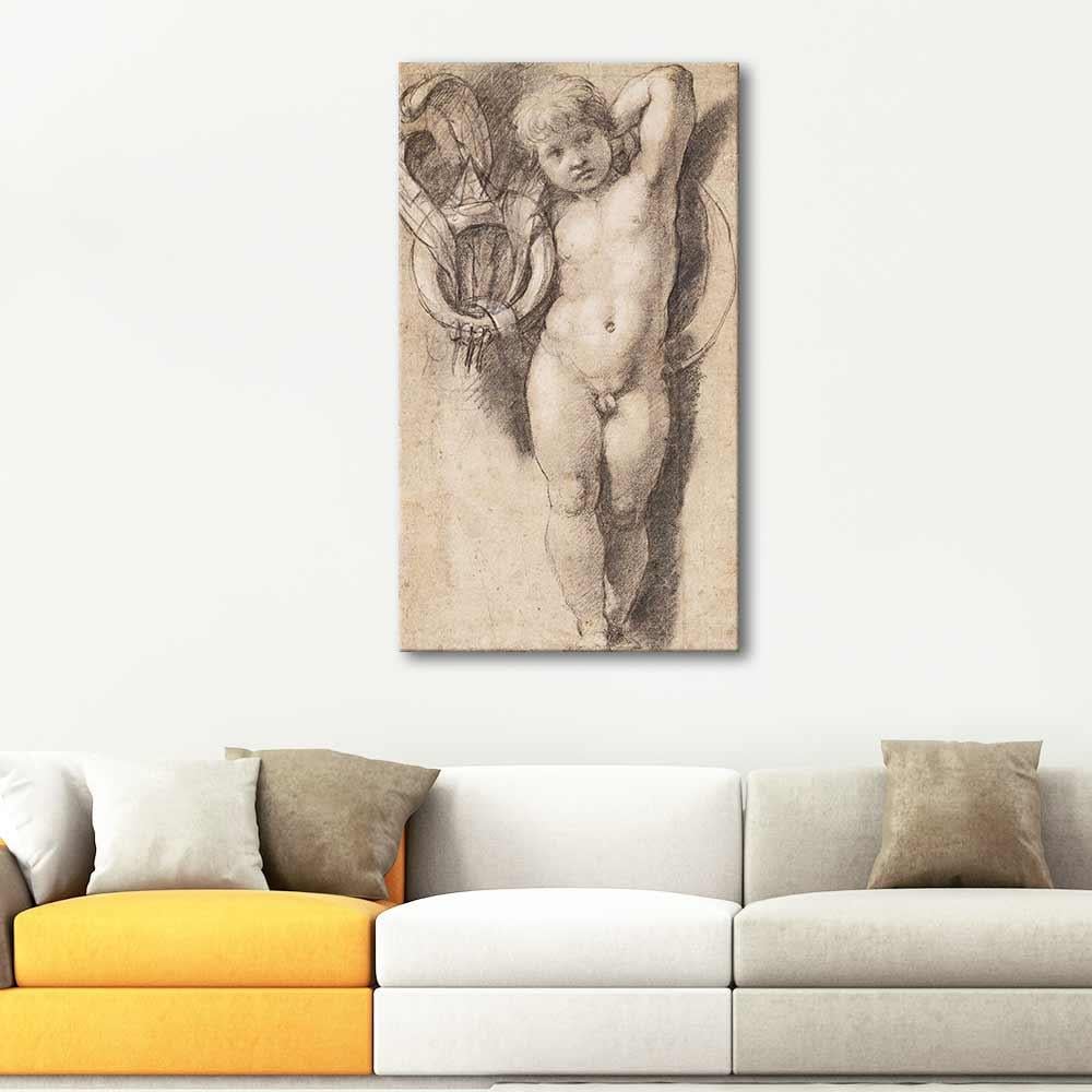 Putto with Medici Symbols by Raphael as Art Print