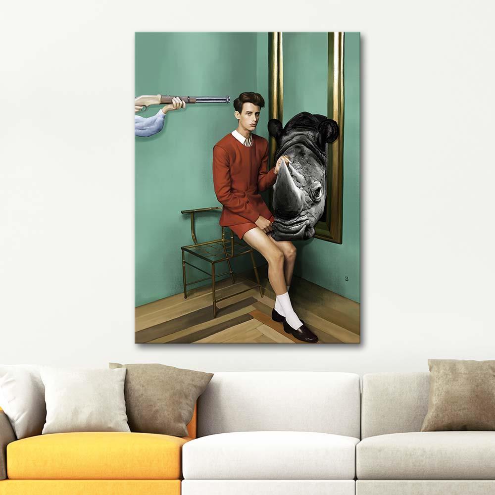 Rabia Özyurt Young Man with Rhino Art Print