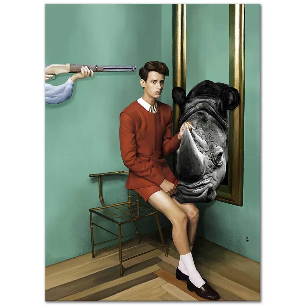 Rabia Özyurt Young Man with Rhino Art Print
