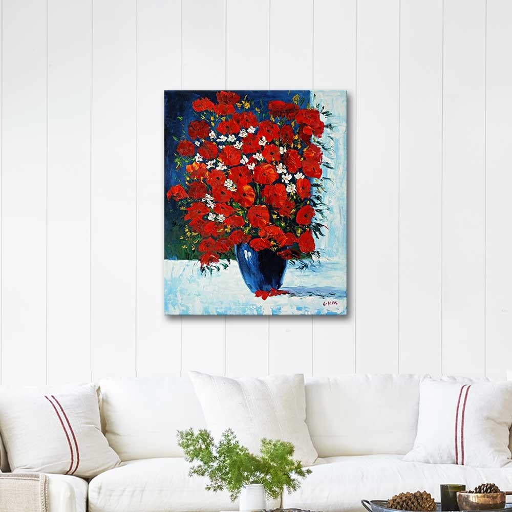 Red Enthusiasm in a Blue Vase as Art Print