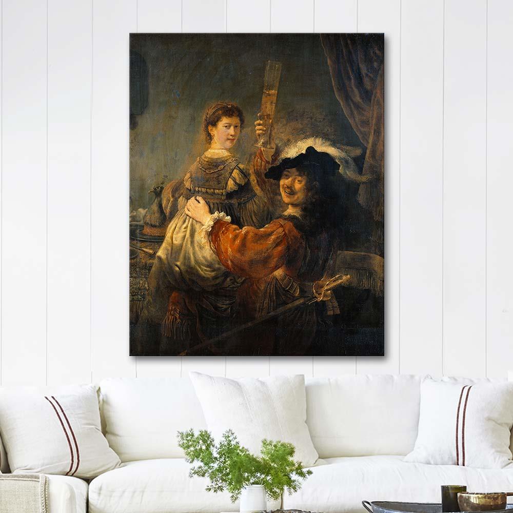 Rembrandt van Rijn Savurgan Oğul Sahnesinde Rembrandt ve Saskia Kanvas Tablo