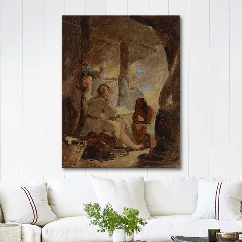 Thomas Sully Robinson Crusoe ve Cuma Mağarada Kanvas Tablo