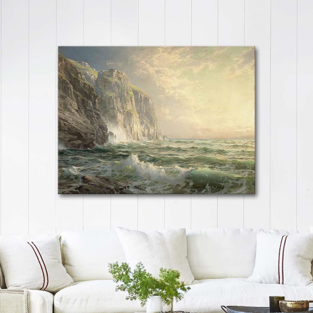 William Trost Richards Kayalıklar ve Fırtınalı Deniz Cornwall Kanvas Tablo