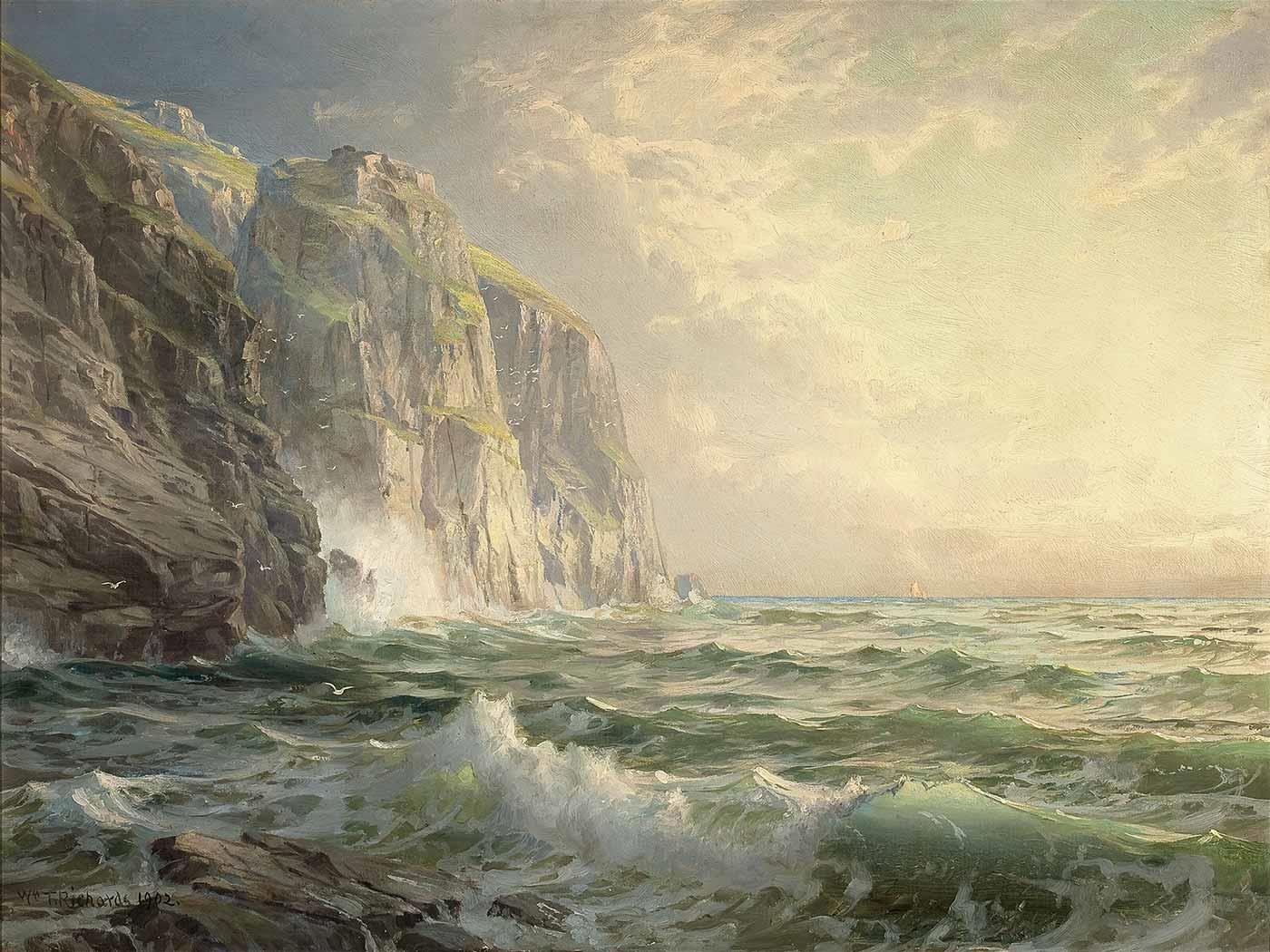William Trost Richards Kayalıklar ve Fırtınalı Deniz Cornwall Kanvas Tablo