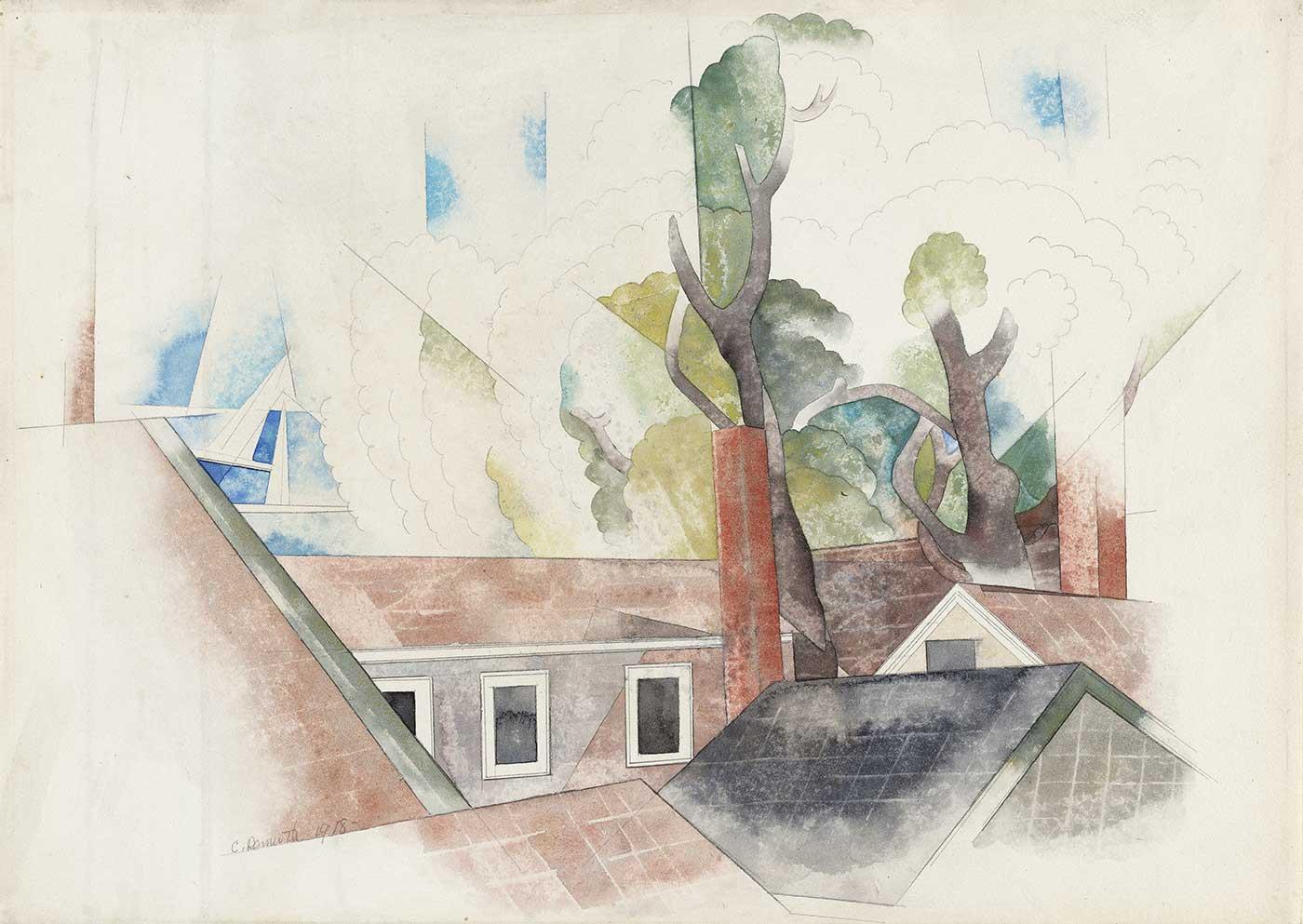 Charles Demuth Çatılar Ve Ağaçlar Kanvas Tablo