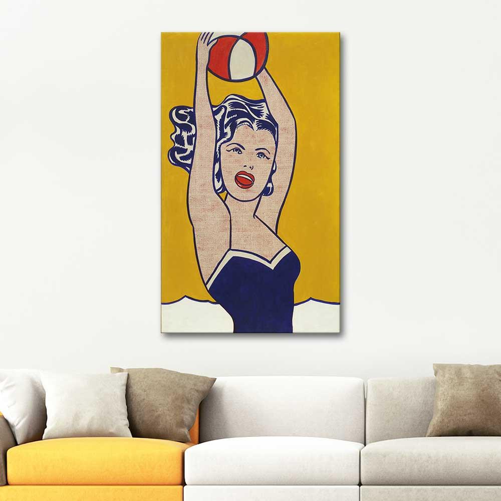 Roy Lichtenstein Top ile Oynayan Kız Kanvas Tablo