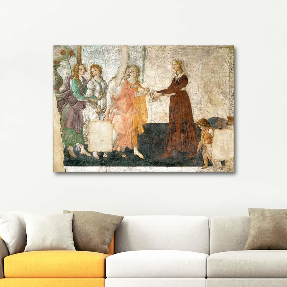 Sandro Botticelli Venüs ve Üç Güzellerin Genç Kadına Hediyesi Kanvas Tablo