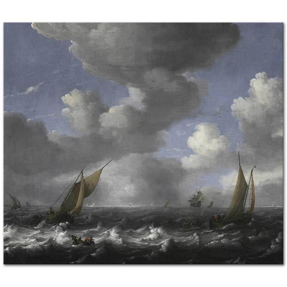 Seascape and Fishing Boats by Ludolf Backhuysen as Art Print