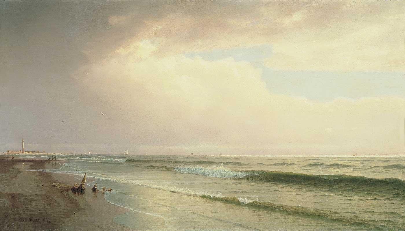 William Trost Richards Uzaktaki Deniz Feneri ile Sahil Manzarası Kanvas Tablo