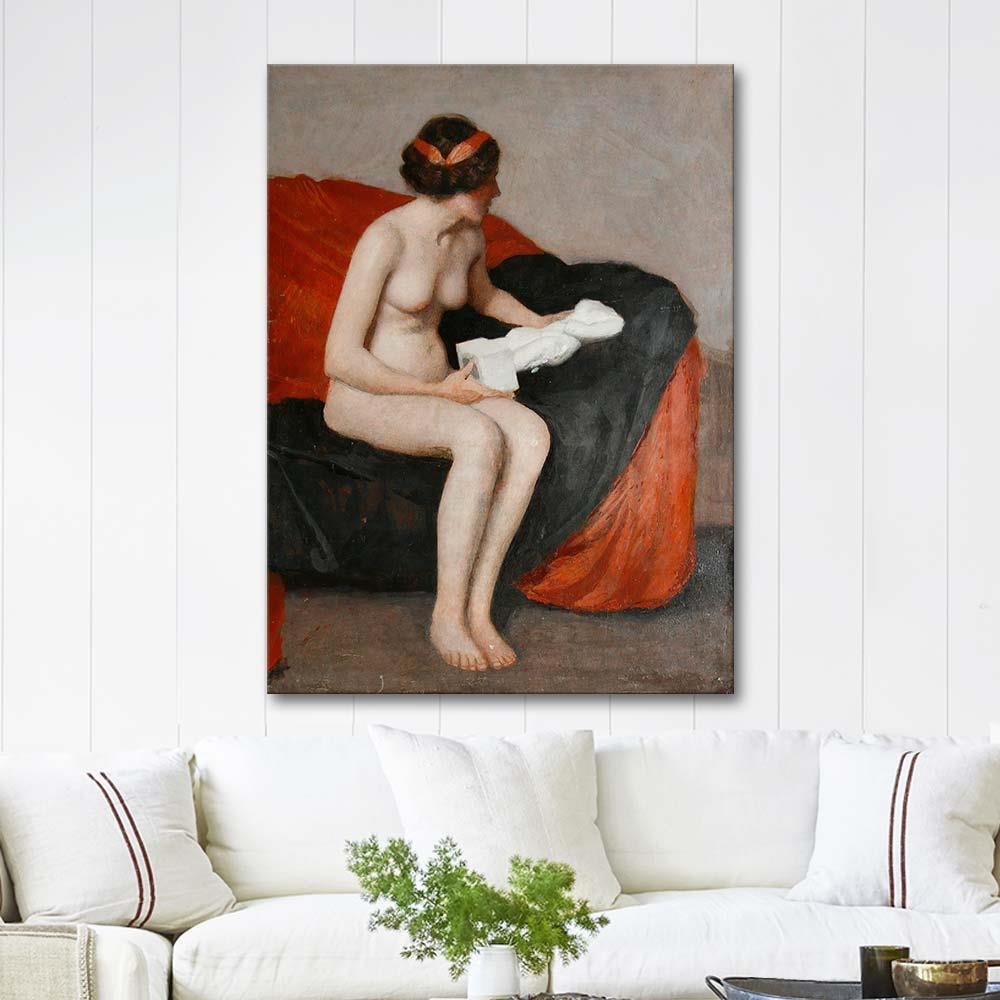 Seated Nude With Sculpture by William McGregor Paxton as Art Print