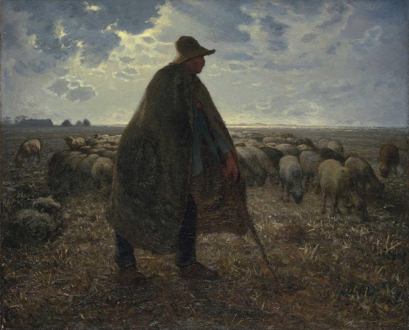 Shepherd Tending His Flock by Jean-François Millet as Art Print