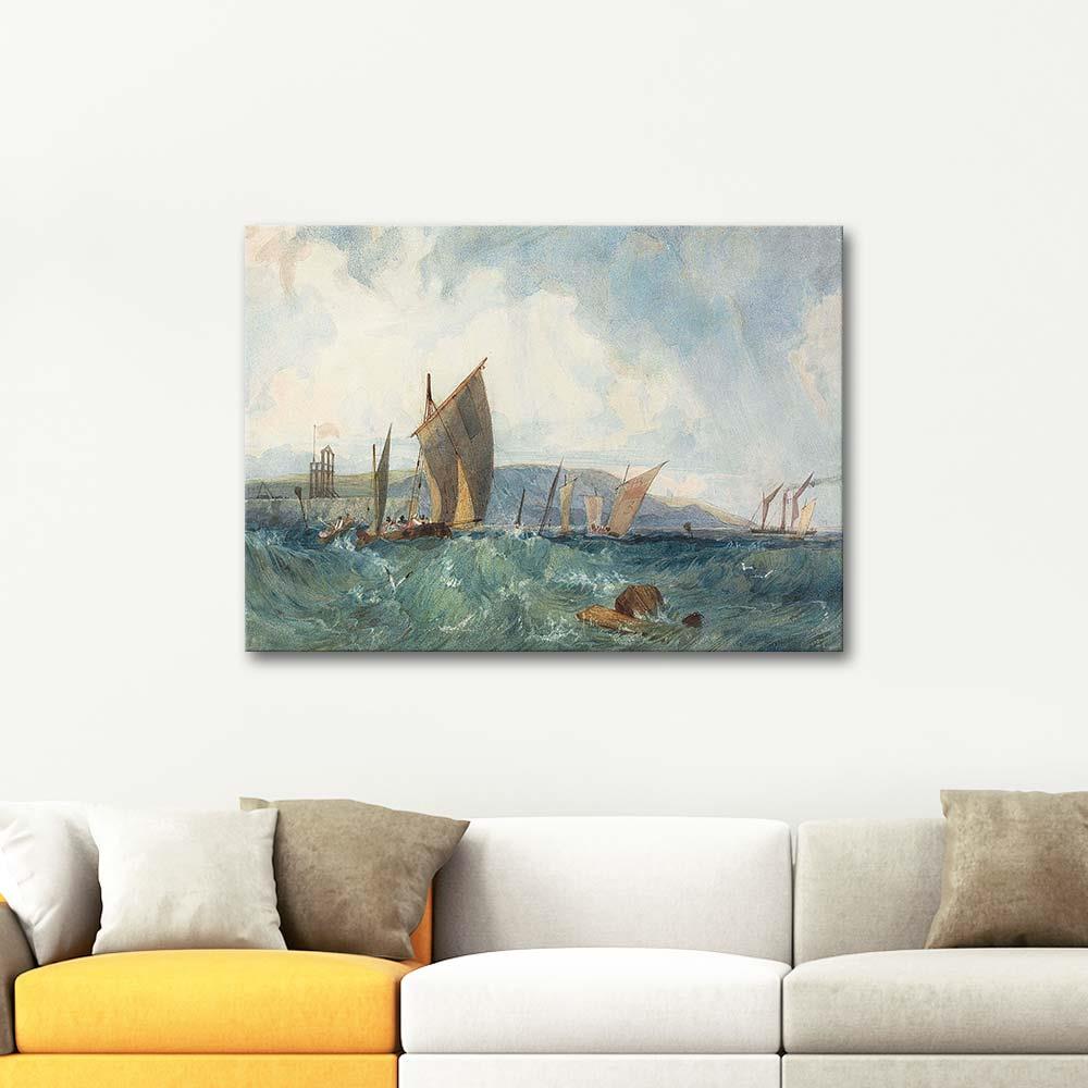 Richard Parkes Bonington Dieppe Sahilinde Tekneler Kanvas Tablo